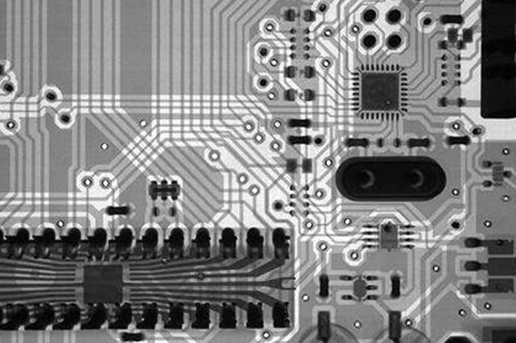 4 x ray inspection of a pcb showing internal solder joints.