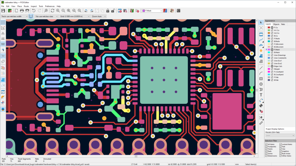 p3 screenshot of kicad pcb design interface