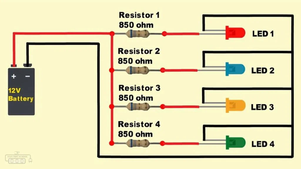 p6 a schematic diagram of an led circuit with a resistor in series
