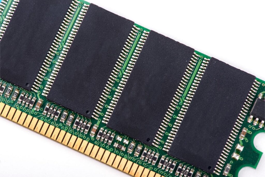4 a visual of a memory module with gold finger pcb connectors.