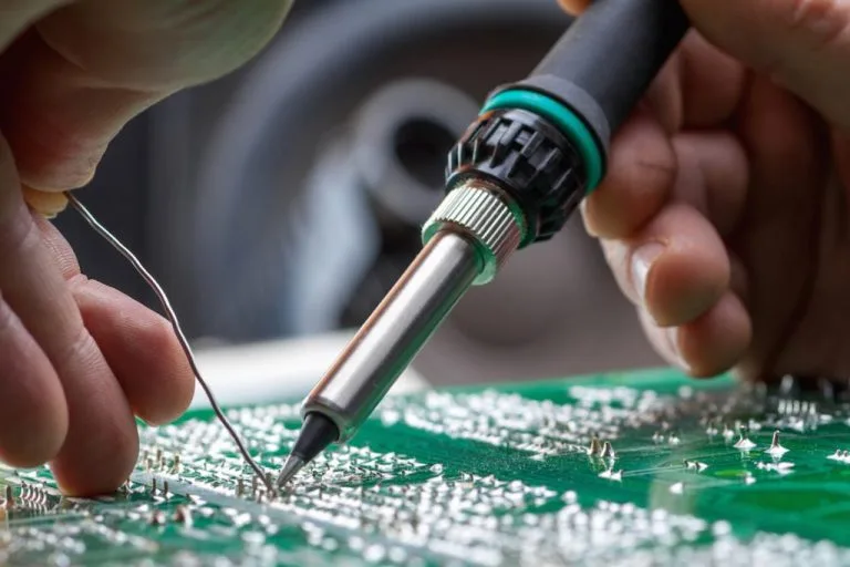p7 technician repairing pcb traces