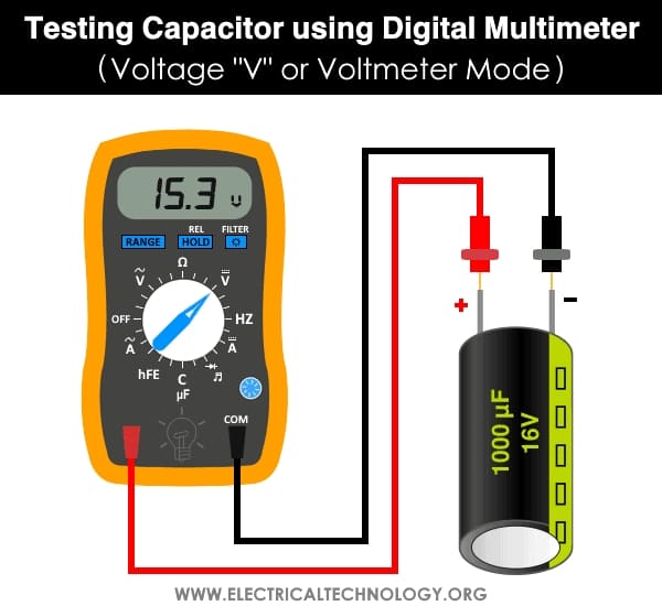 2 multimeter measuring capacitor voltage