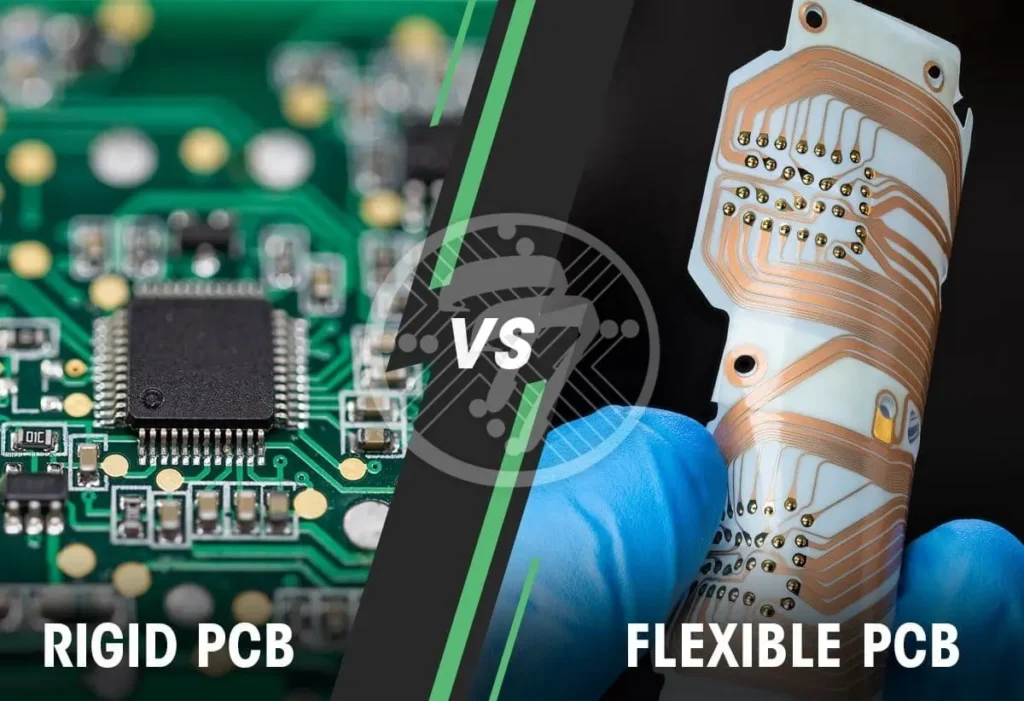 A side-by-side comparison of flexible (thin) PCBs vs. rigid (thick) PCBs, showcasing the mechanical differences and application scenarios.