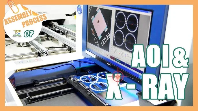 Advanced AOI and X-ray inspection systems validating solder joints in lead-free PCB assembly.