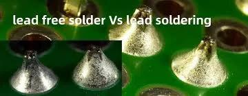Visual difference between lead-free solder joints and leaded solder joints in PCB manufacturing