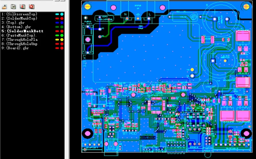 Gerber file PCB assembly layers including silkscreen, copper, and drill files