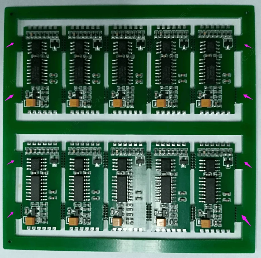 SMT pick and place machine assembling a panelized PCB for high-speed surface mount production.