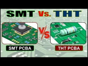 Comparison chart of SMT vs THT PCB assembly techniques for low-volume manufacturing