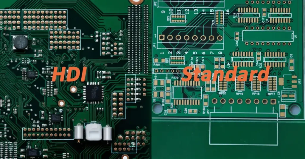 HDI PCB vs multilayer PCB cross-section showing microvia technology and through-hole vias