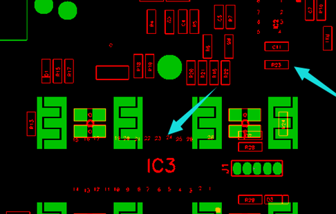 PCB silkscreen font size comparison showing readable and unreadable text sizes